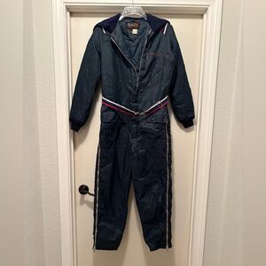 Vintage Sears Sports Center Navy Blue with Stripes Ski Winter Snow Suit